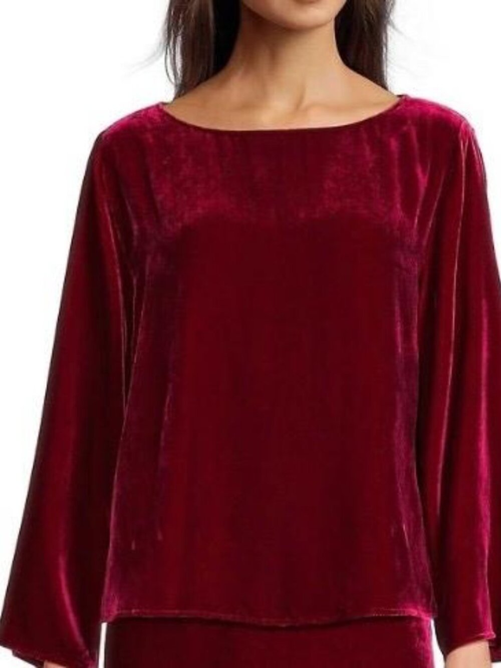 Eileen Fisher NWT Ruby Red Velvet Top – Viscose Silk Blend – Size M